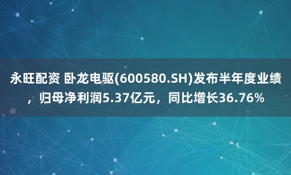 永旺配资 卧龙电驱(600580.SH)发布半年度业绩，归母净利润5.37亿元，同比增长36.76%