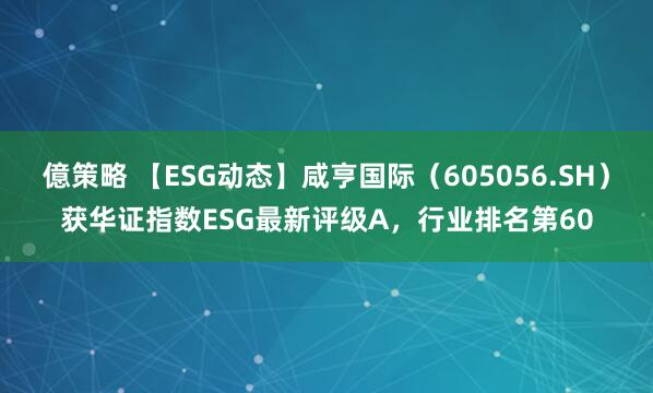 億策略 【ESG动态】咸亨国际（605056.SH）获华证指数ESG最新评级A，行业排名第60